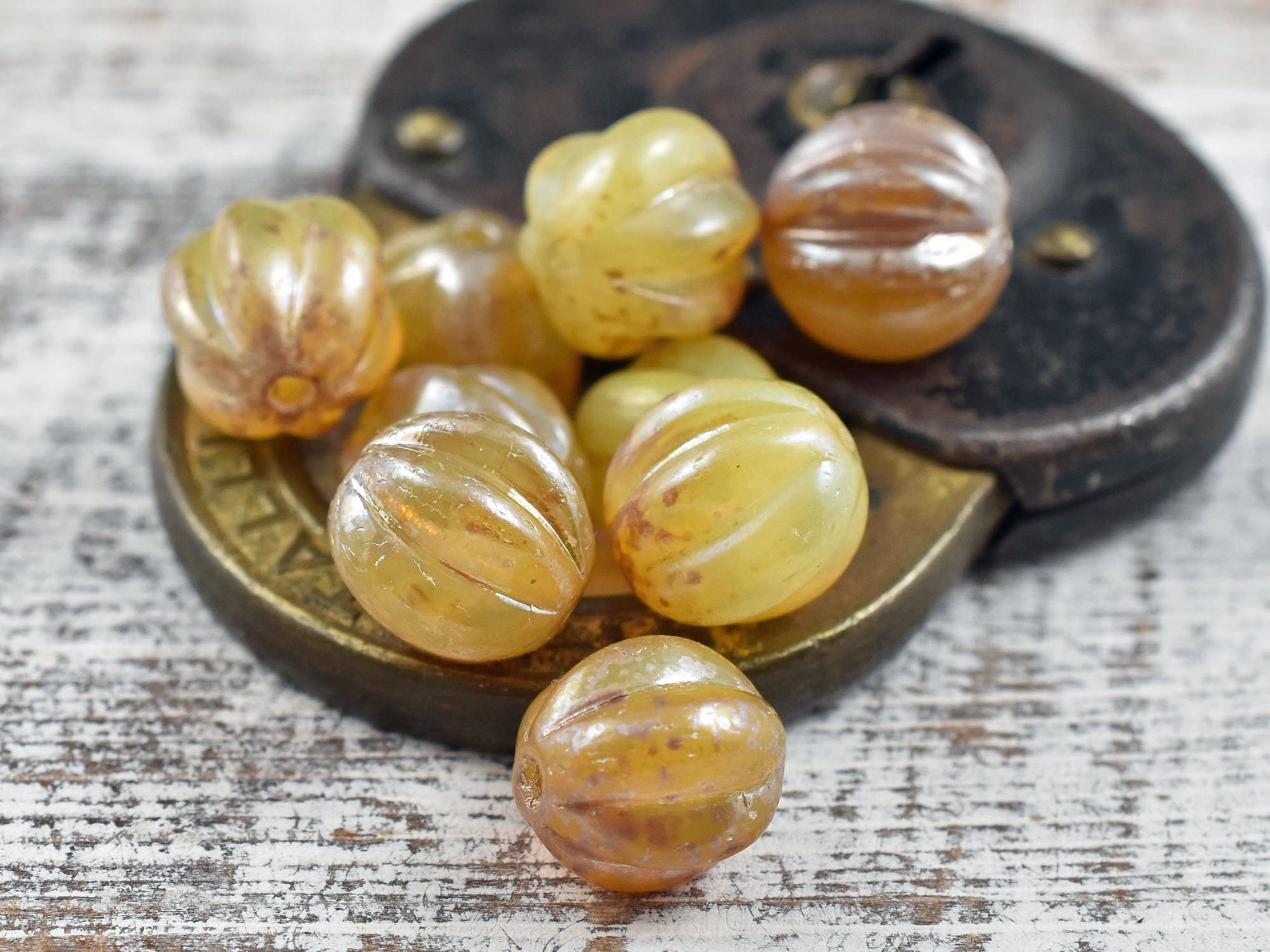 Picasso Beads -  Melon Beads - Czech Glass Beads - Round Beads - Bohemian Beads - Choose from 10mm or 12mm