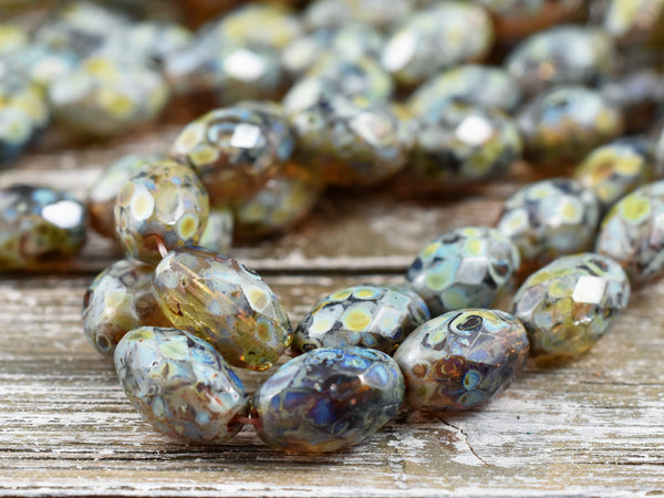 Picasso Beads - Czech Glass Beads - Faceted Beads - Fire Polished Beads - Oval Beads - 12x8mm - 6pcs (A560)