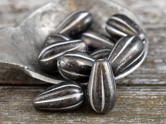 Czech Glass Beads - Picasso Beads - Melon Beads - Tear Drop Beads - Drop Beads - 15x8mm - 6pcs - (A549)