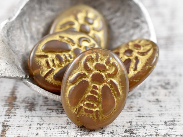 Czech Glass Beads - Bumble Bee Bead - Picasso Beads - Honey Bee Beads - 22x18mm - 2pcs - (A563)