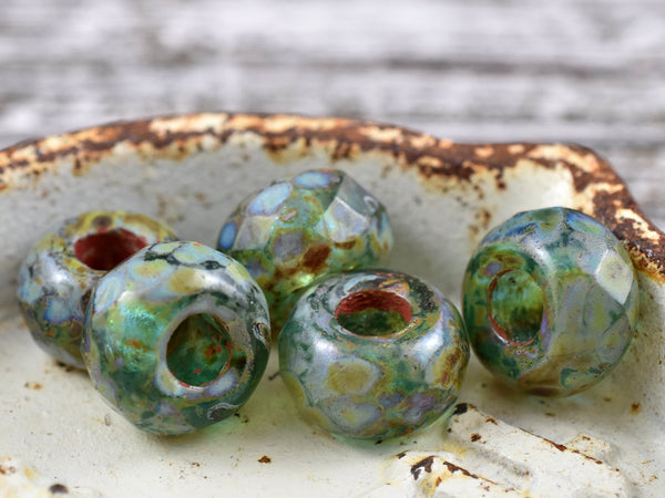 Picasso Beads - Roller Beads - Large Hole Rondelle - Czech Glass Beads - Rondelle Beads - 4pcs - 8x12mm - (A541)