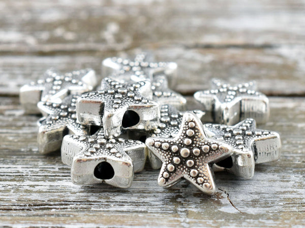 *50* 11mm Antique Silver Starfish Beads