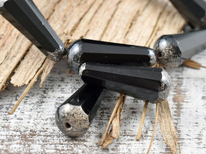 Picasso Beads - Drop Beads - Teardrop Beads - Czech Glass Beads - Black Beads - Faceted Beads - 8x20mm - 2pcs - (5008)