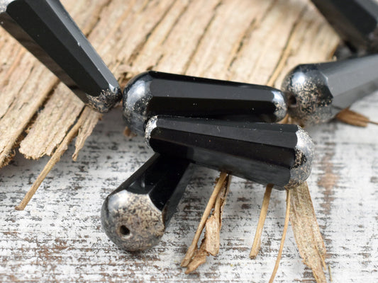 Picasso Beads - Drop Beads - Teardrop Beads - Czech Glass Beads - Black Beads - Faceted Beads - 8x20mm - 2pcs - (5008)