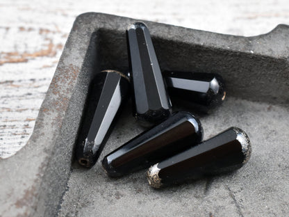 Picasso Beads - Drop Beads - Teardrop Beads - Czech Glass Beads - Black Beads - Faceted Beads - 8x20mm - 2pcs - (5008)