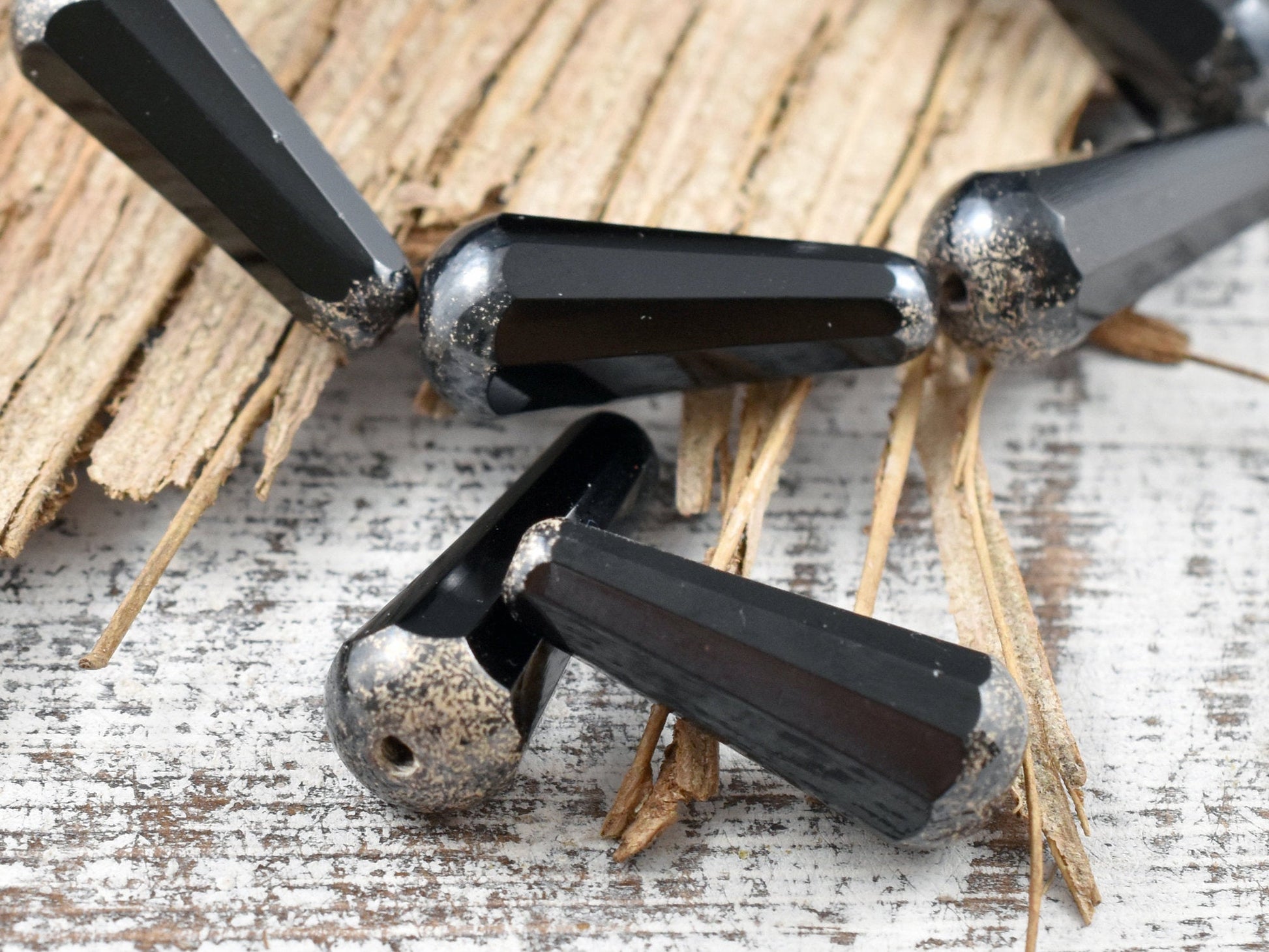 Picasso Beads - Drop Beads - Teardrop Beads - Czech Glass Beads - Black Beads - Faceted Beads - 8x20mm - 2pcs - (5008)