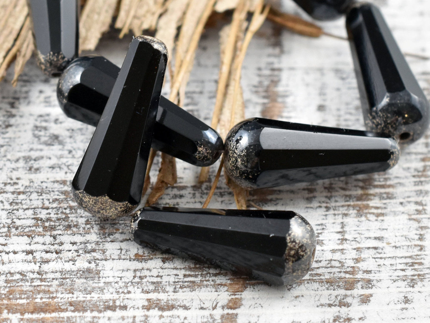 Picasso Beads - Drop Beads - Teardrop Beads - Czech Glass Beads - Black Beads - Faceted Beads - 8x20mm - 2pcs - (5008)