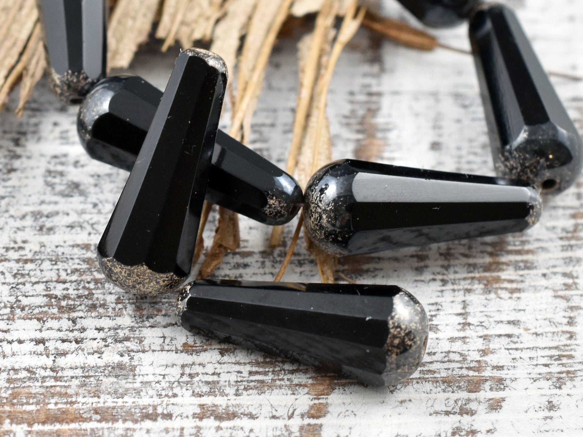 Picasso Beads - Drop Beads - Teardrop Beads - Czech Glass Beads - Black Beads - Faceted Beads - 8x20mm - 2pcs - (5008)