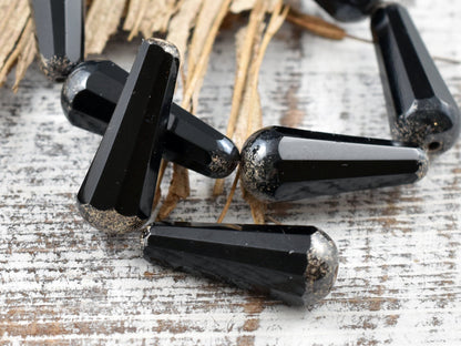 Picasso Beads - Drop Beads - Teardrop Beads - Czech Glass Beads - Black Beads - Faceted Beads - 8x20mm - 2pcs - (5008)