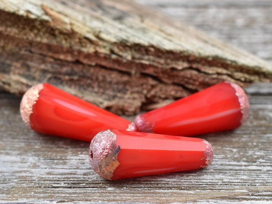 Czech Glass Beads - Drop Beads - Teardrop Beads - Picasso Beads - Etched Beads - 8x20mm - 2pcs - (4334)