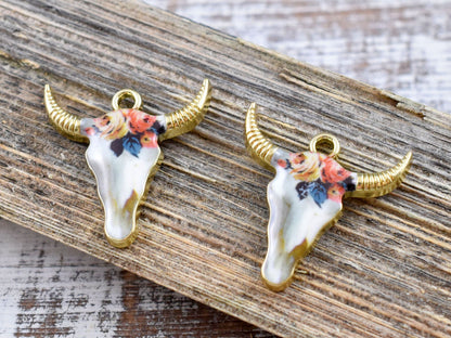 *10* 22x21mm Floral Enamel Cow Head Charms #1