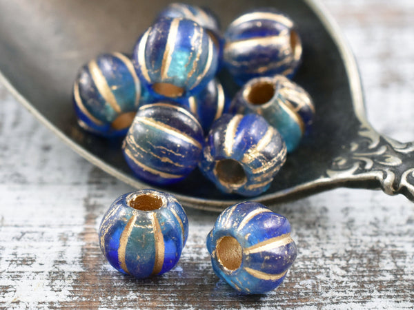 Czech Glass Beads - Large Hole Beads - 8mm Beads - Melon Beads - Picasso Beads - Round Beads - 3mm Hole Bead - 10pcs - (1764)