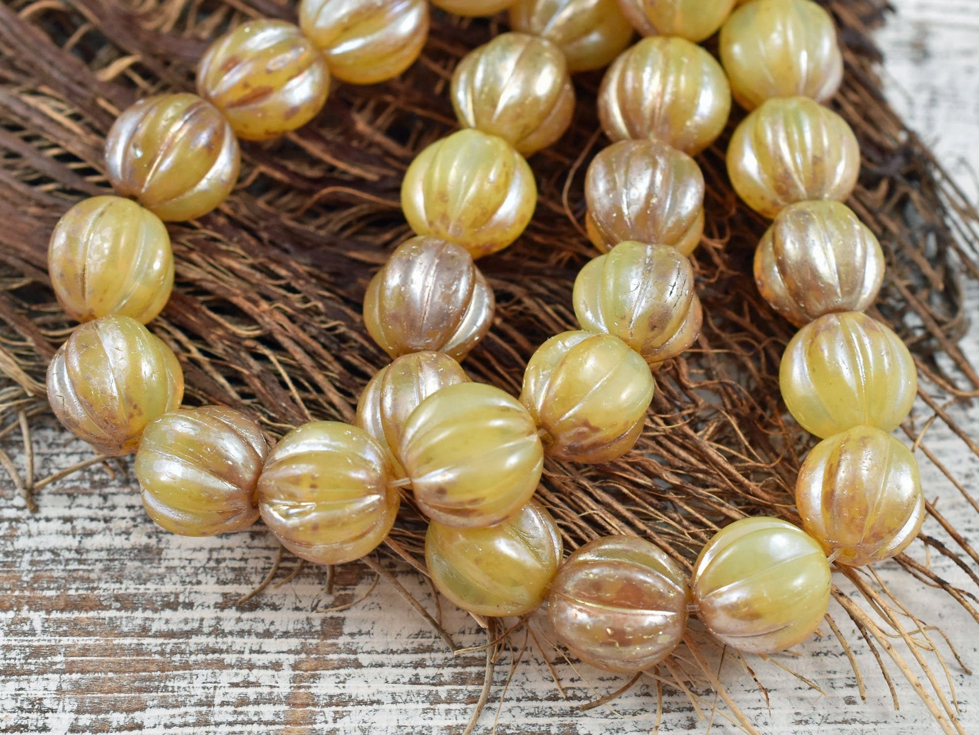 Picasso Beads -  Melon Beads - Czech Glass Beads - Round Beads - Bohemian Beads - Choose from 10mm or 12mm