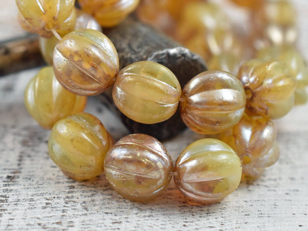 Picasso Beads -  Melon Beads - Czech Glass Beads - Round Beads - Bohemian Beads - Choose from 10mm or 12mm
