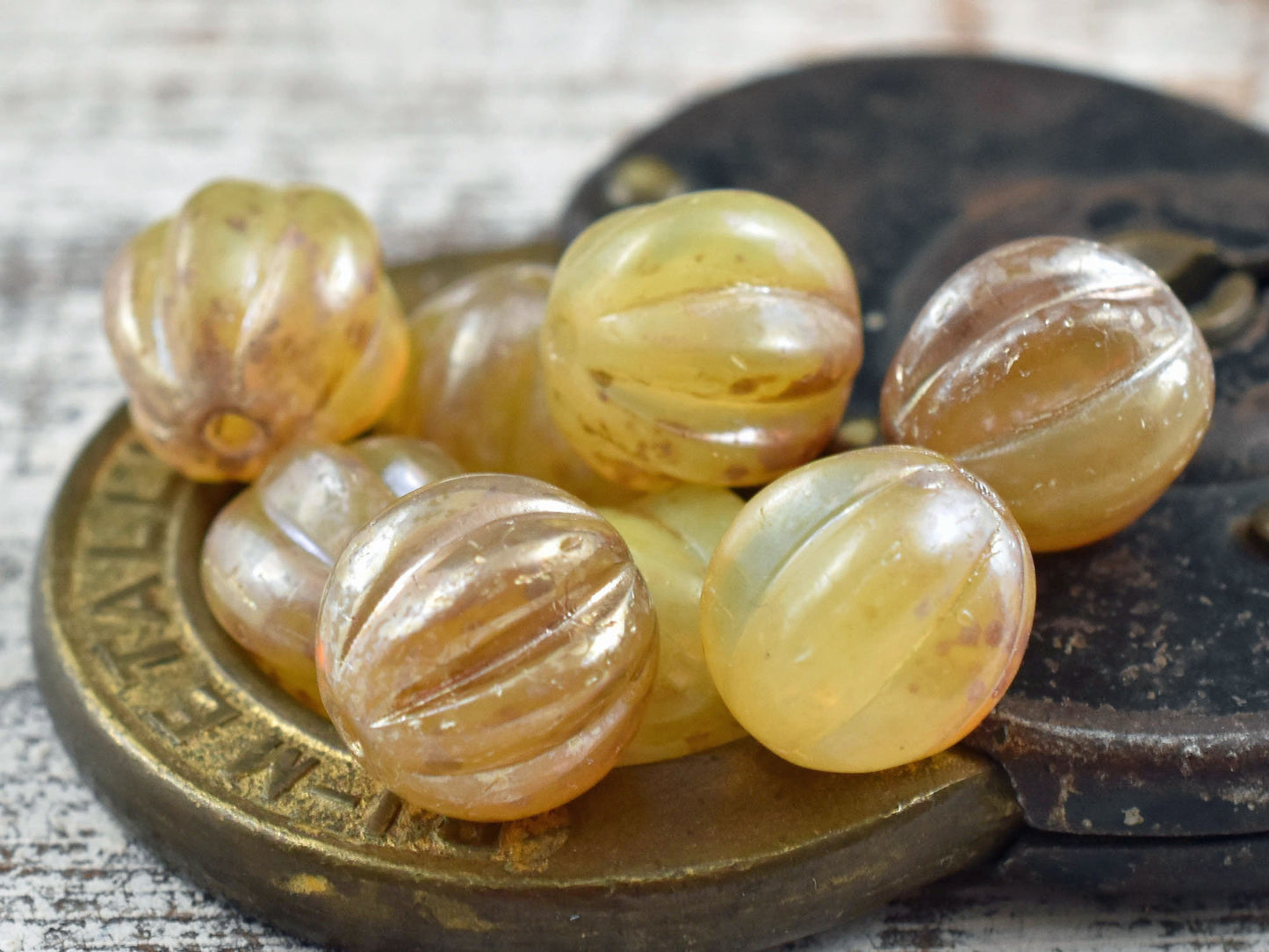 Picasso Beads -  Melon Beads - Czech Glass Beads - Round Beads - Bohemian Beads - Choose from 10mm or 12mm