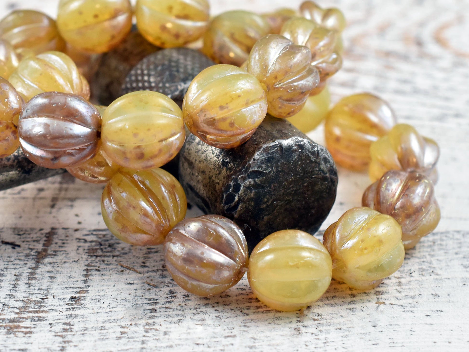 Picasso Beads -  Melon Beads - Czech Glass Beads - Round Beads - Bohemian Beads - Choose from 10mm or 12mm