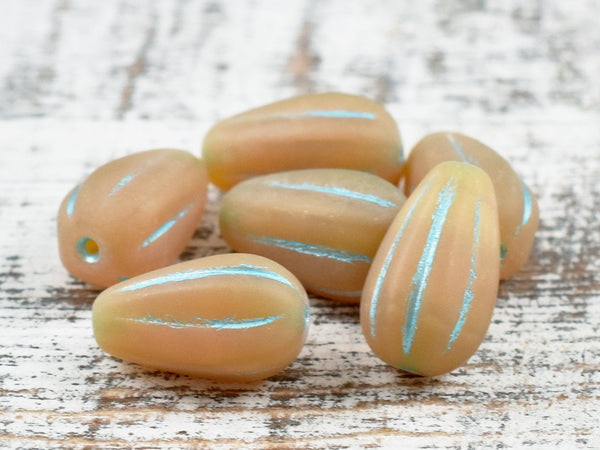 Czech Glass Beads - Teardrop Beads - Halloween Beads - Candy Corn Bead - Matte Beads - Melon Beads - Drop Beads - 6pcs - 8x12mm - (A581)