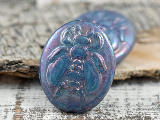 Czech Glass Beads - Bumble Bee Bead - Focal Beads - Honey Bee Beads - Denim Blue Nebula - 22x18mm - 2pcs - (B139)