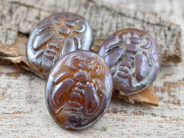 Czech Glass Beads - Bumble Bee Bead - Focal Beads - Honey Bee Beads - Amber Nebula - 22x18mm - 2pcs - (6104)