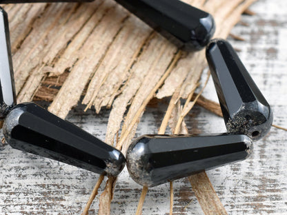 Picasso Beads - Drop Beads - Teardrop Beads - Czech Glass Beads - Black Beads - Faceted Beads - 8x20mm - 2pcs - (5008)