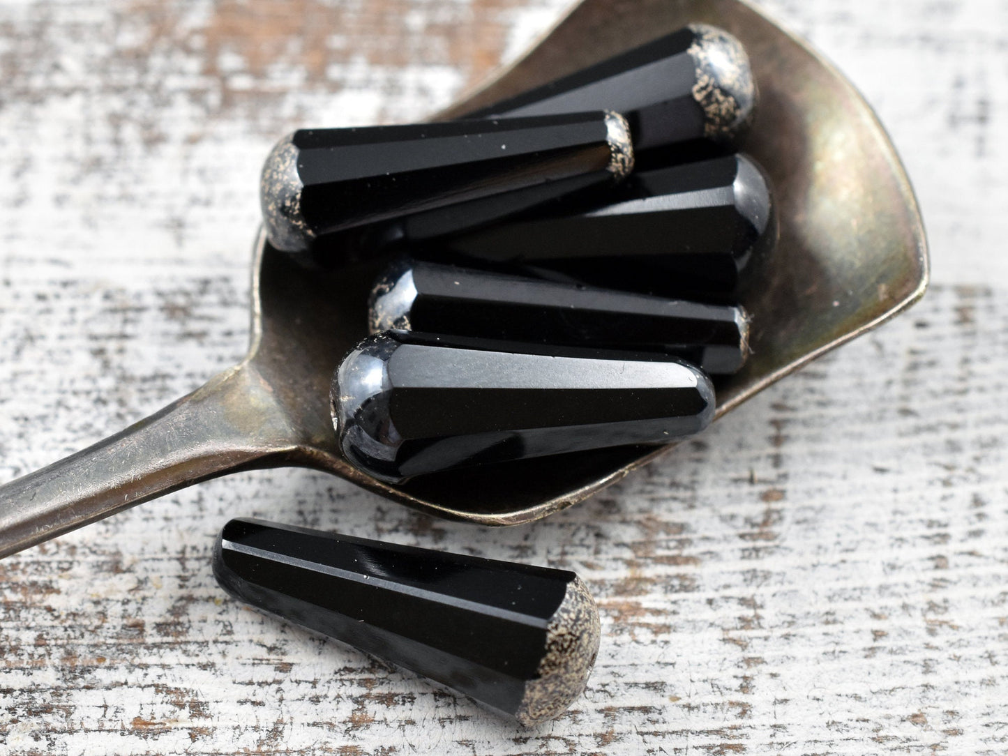 Picasso Beads - Drop Beads - Teardrop Beads - Czech Glass Beads - Black Beads - Faceted Beads - 8x20mm - 2pcs - (5008)