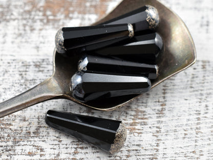 Picasso Beads - Drop Beads - Teardrop Beads - Czech Glass Beads - Black Beads - Faceted Beads - 8x20mm - 2pcs - (5008)