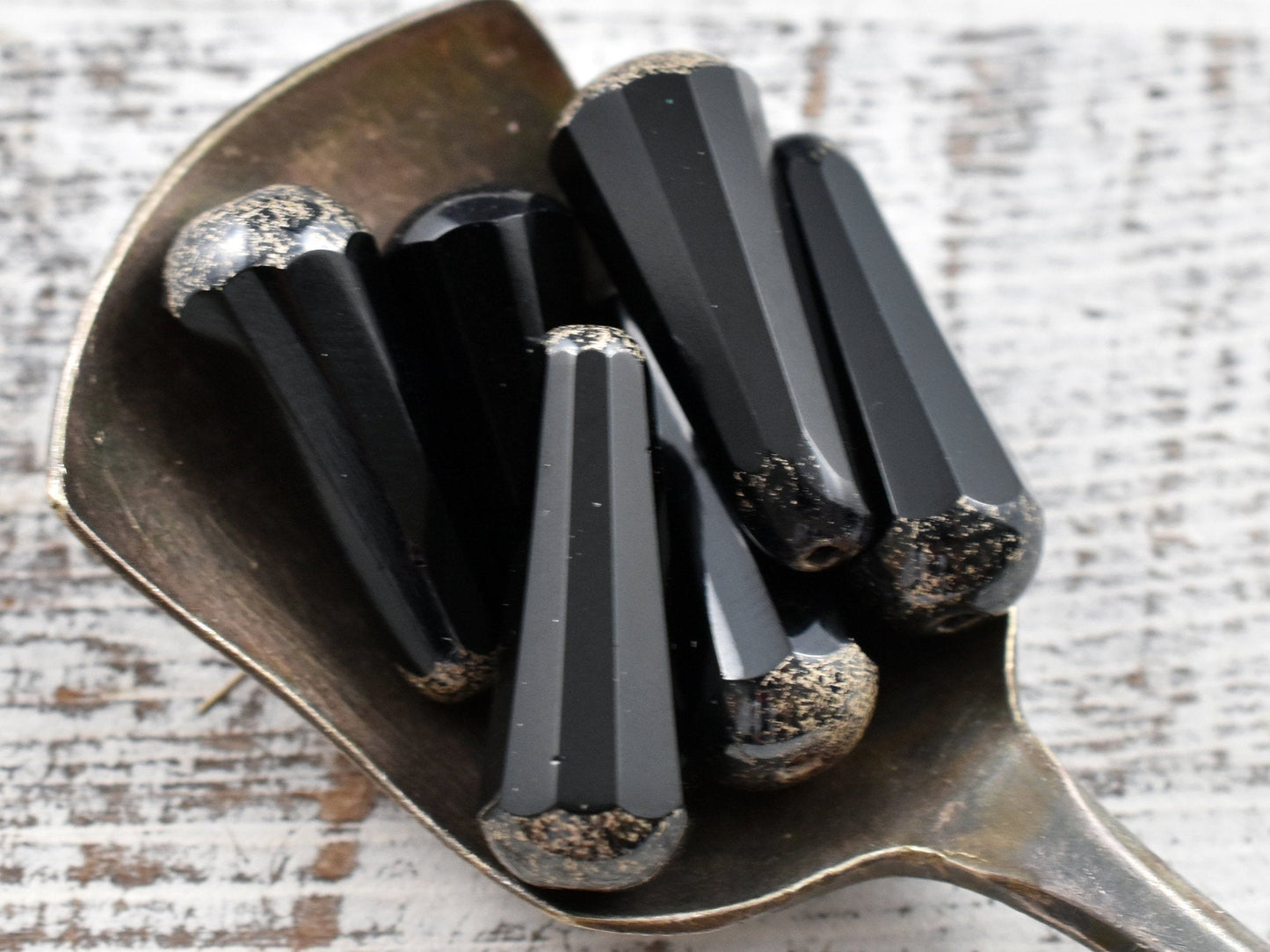 Picasso Beads - Drop Beads - Teardrop Beads - Czech Glass Beads - Black Beads - Faceted Beads - 8x20mm - 2pcs - (5008)