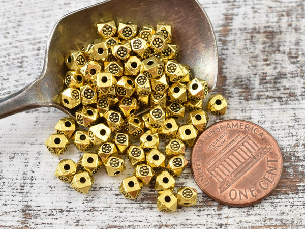 *100* 4mm Antique Gold Wedged Spacer Beads