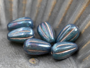 Czech Glass Beads - Tear Drop Beads - Melon Drop Beads - Picasso Beads - 8x12mm - 6pcs - (A575)