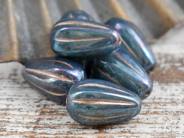 Czech Glass Beads - Tear Drop Beads - Melon Drop Beads - Picasso Beads - 8x12mm - 6pcs - (A575)