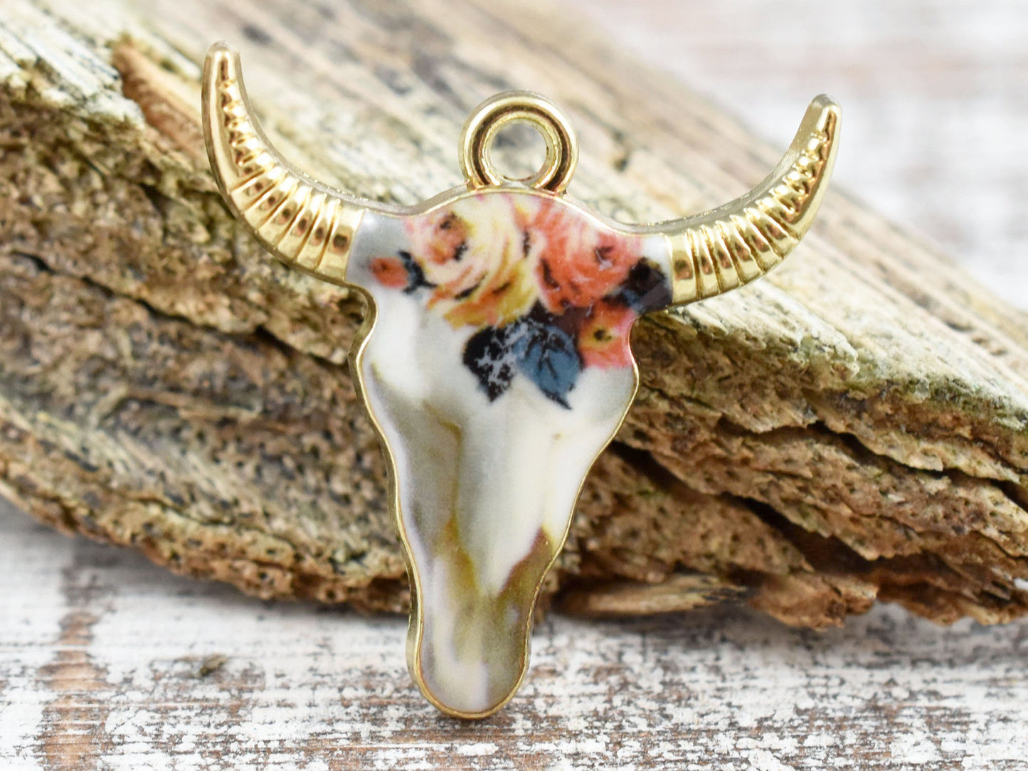 *10* 22x21mm Floral Enamel Cow Head Charms #1