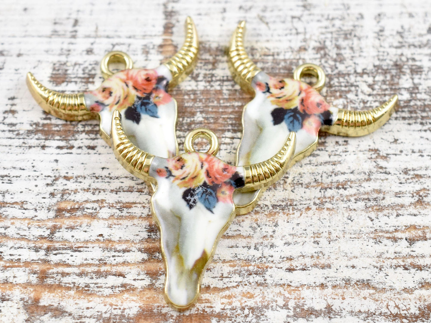 *10* 22x21mm Floral Enamel Cow Head Charms #1