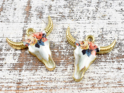 *10* 22x21mm Floral Enamel Cow Head Charms #1