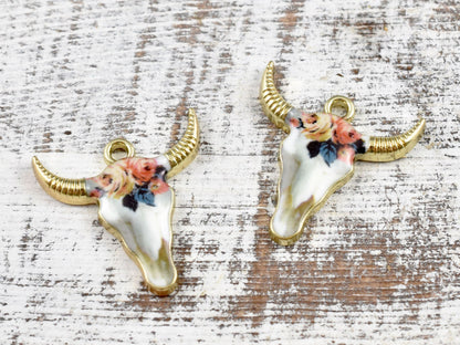*10* 22x21mm Floral Enamel Cow Head Charms #1