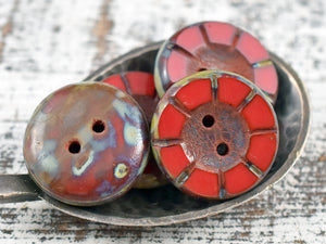 Czech Glass Buttons - 2 Hole Buttons - Czech Glass Beads - Wrap Bracelet Button - Picasso Beads - 14mm Button - 4pcs - (A142)