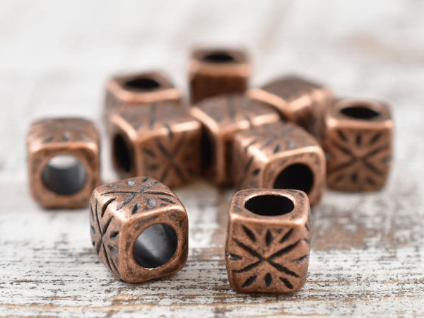 *10* 9mm Antique Copper Large Hole Rounded Cube Beads