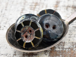 Czech Buttons - 2 Hole Buttons - Czech Glass Beads - Wrap Bracelet Button - Picasso Beads - 14mm Button - 4pcs - (A146)