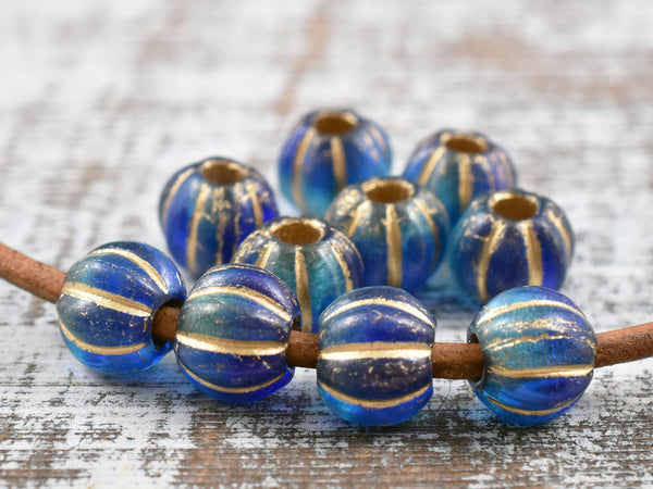 Czech Glass Beads - Large Hole Beads - 8mm Beads - Melon Beads - Picasso Beads - Round Beads - 3mm Hole Bead - 10pcs - (1764)