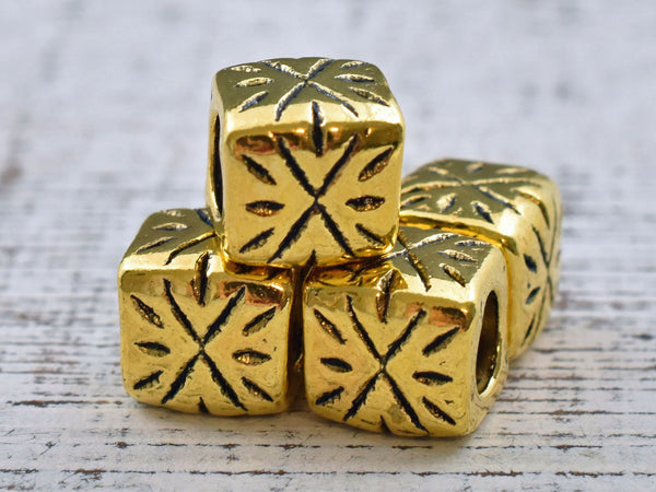*10* 9mm Antique Gold Large Hole Rounded Cube Beads