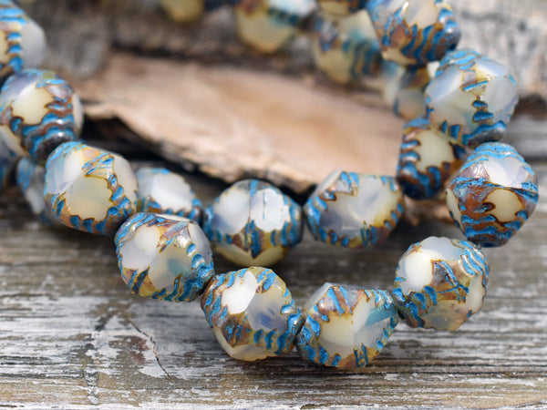 Picasso Beads - Czech Glass Beads - Bicone Beads - Faceted Beads - 10x8mm - 6pcs - (6098)