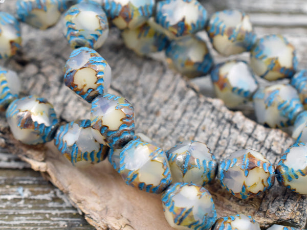 Picasso Beads - Czech Glass Beads - Bicone Beads - Faceted Beads - 10x8mm - 6pcs - (6098)