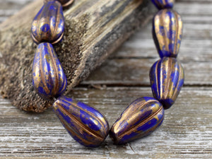 Czech Glass Beads - Picasso Beads - Melon Drop Beads - Tear Drop Beads - Drop Beads - 15x8mm - 6pcs - (A553)