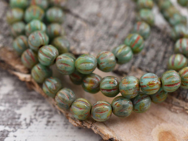 4mm - Picasso Beads - Czech Glass Beads - Melon Beads - Round Beads - Fluted Beads - 4mm Beads - 50pcs - (483)