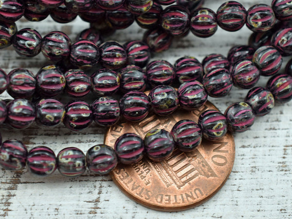 Czech Glass Beads - Melon Beads - Picasso Beads - 4mm Beads - Melon Beads -  Round Beads - 50pcs - (4204)