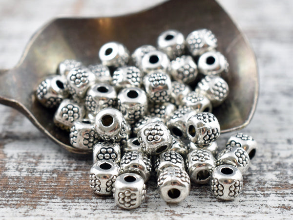 *100* 4mm Antique Silver Barrel Spacer Beads
