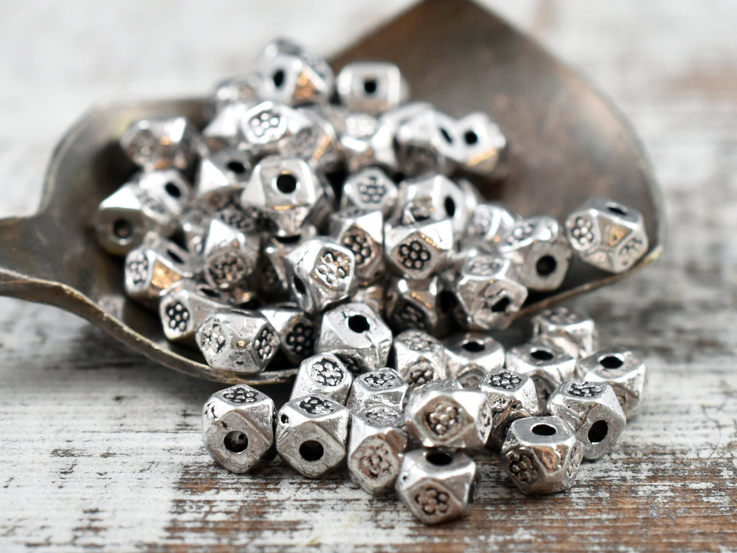 *250* 4mm Antique Silver Wedged Spacer Beads