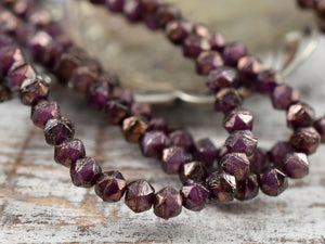 Czech Glass Beads - 4mm Beads - English Cut Beads - Purple Beads - Czech English Cut - Round Beads - Antique Cut - 50pcs - (1914)