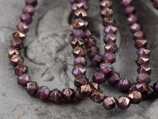 Czech Glass Beads - 4mm Beads - English Cut Beads - Purple Beads - Czech English Cut - Round Beads - Antique Cut - 50pcs - (1914)