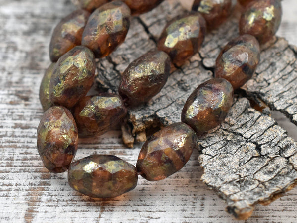 Picasso Beads - Czech Glass Beads - Faceted Beads - Etched Beads - Fire Polished Beads - Oval Beads - 12x8mm - 6pcs (3838)