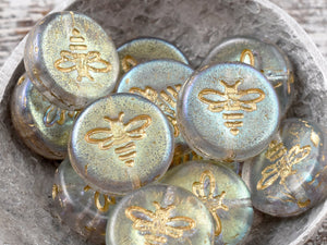 Bee Beads - Czech Glass Beads - Picasso Beads - Bumble Bee - Czech Glass Bee Coin - 12mm - 6pcs - (A348)